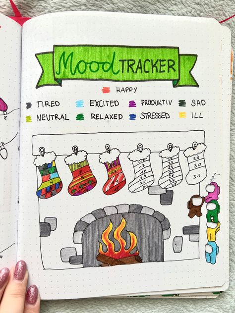 December 2020 Bullet Journal Christmas mood tracker page among us Christmas Habit Tracker Bullet Journal, December Bujo Mood Tracker, December Mood Tracker Bullet Journal, December Bullet Journal Mood Tracker, Christmas Mood Tracker, December Tracker, December Mood Tracker, Journaling Doodles, December Reading