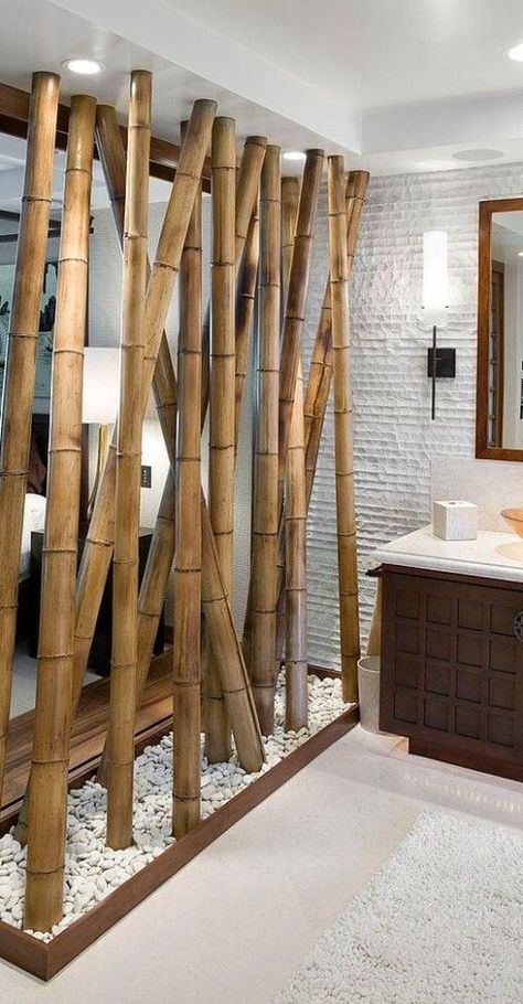 50 Amazing Partition Wall Ideas - Engineering Discoveries Mos Wand, Bamboo Wall Decor, Deco Spa, Wall Partition Design, Bamboo Architecture, Bamboo Decor, Studio Apartment Ideas, Living Room Partition, Living Room Partition Design