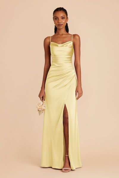 Lydia Dress Formal Dresses Long Yellow, Golden Yellow Prom Dress, Pretty Yellow Prom Dresses, Yellow Long Dress Formal, Pastel Yellow Long Dress, Light Yellow Prom Dress Long, Soft Yellow Prom Dress, Long Dress Hoco, Prom Dresses Light Yellow