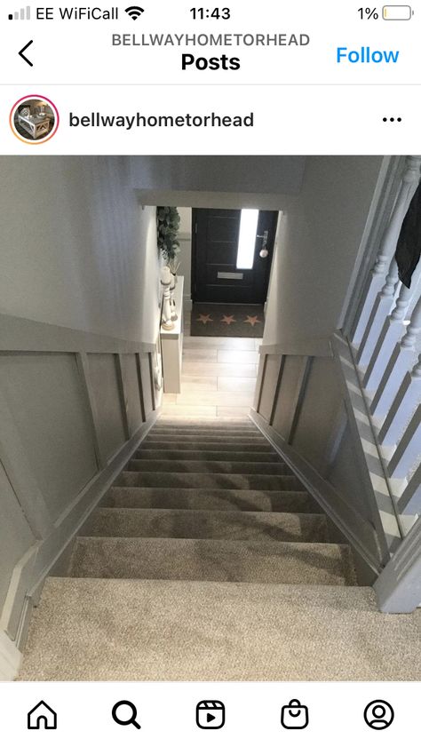 Enclosed Staircase Ideas Entryway, Enclosed Stairwell Decorating Ideas, Narrow Closed Staircase Ideas, Enclosed Hallway Ideas, Enclosed Staircase Panelling, Enclosed Staircase Makeover, Enclosed Stairs Ideas, Closed In Staircase, Half Landing Staircase Ideas