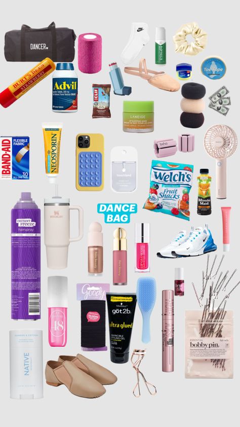 basically what is in my dance bag Workout Routines For Beginners, Minute Maid, Dance Bag, Bag Essentials, Styling Gel, Dance Life, Burts Bees, Essential Bag, What To Pack