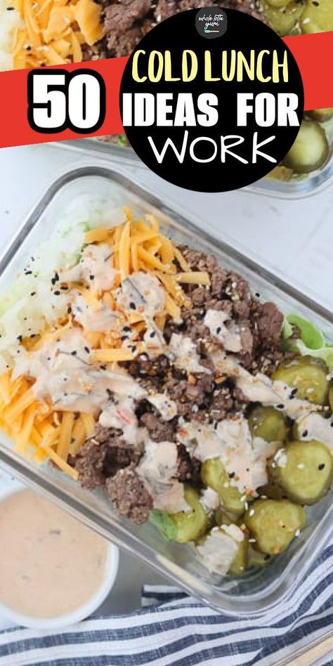 Healthy and easy cold lunches to meal prep for work like this low carb Big Mac salad recipe that's keto and gluten free. Low Carb Keto Meal Prep, Easy Prepped Lunches, Make Ahead Lunches For Work Cold, Meal Prep No Heat Lunch High Protein, Diet Food Prep For The Week, Easy Ww Lunch Ideas For Work, Salad For Dinner Ideas, Easy Lunch Ideas For Work Healthy, Low Carb Meals For Lunch