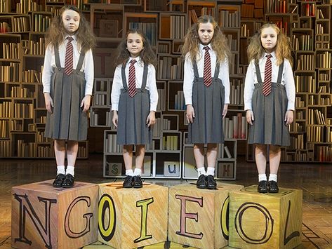 Matilda - SHow Photos - 8/15 - Rileigh McDonald, Mattea Conforti, Alexandra Vlachos and Mimi Ryder Matilda Jr, Matilda Broadway, Matilda Wormwood, Matilda Costume, Musical London, Matilda The Musical, Broadway Costumes, Royal Shakespeare Company, Broadway Theatre