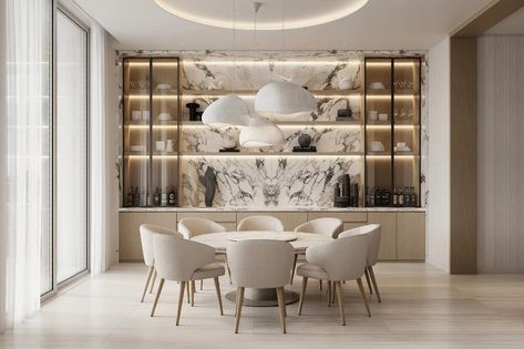 huge wall in dining area interior design - Ecosia - Images Modern Luxury Apartment, Penthouse Interior Design, Dining Room Design Luxury, Miami Interiors, Crockery Unit Design, Miami Interior Design, Dining Room Cabinet, Interior Design Dining Room, Perfect Backyard