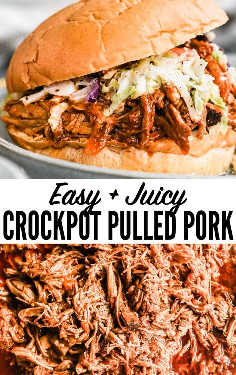 An easy slow cooker pulled pork shoulder recipe with homemade BBQ sauce and slaw. It's the BEST slow cooker pulled pork for a crowd! Easy Pulled Pork Slow Cooker, Pork Shoulder Recipe, Pulled Pork Shoulder, Bbq Pulled Pork Slow Cooker, Crock Pot Pulled Pork Recipe, Pork Crockpot Recipes, Pork Shoulder Recipes, Pork Leg, Homemade Bbq Sauce