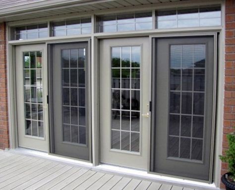 To use double Phantom Screens instead Jendela Vintage, French Doors With Sidelights, Fiberglass French Doors, Phantom Screens, Aluminium French Doors, Retractable Screens, Sliding Doors Exterior, French Doors Exterior, Door Picture