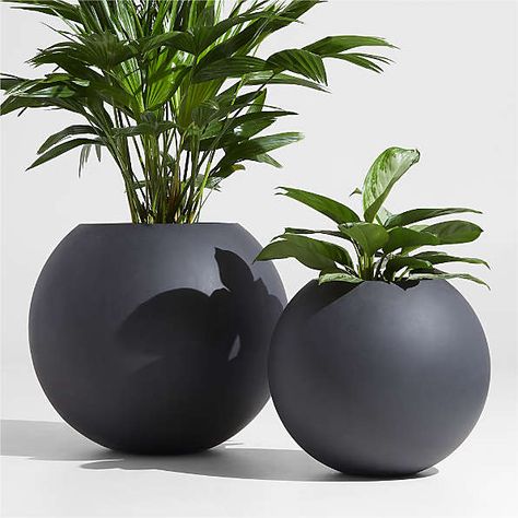 Outdoor Planters, Pots & Garden Tools for the Patio | Crate & Barrel Round Planters, Gray Planter, Outdoor Living Furniture, Outdoor Accent Table, Rooftop Patio, Indoor Outdoor Planter, Outdoor Planter, Patio Plants, Planter Pots Outdoor