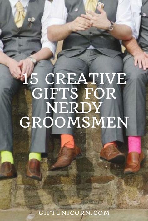 You’re getting married – congratulations! You’ve selected a group of men to stand by your side on this important day so now it’s time to buy some groomsmen gifts. If you and your groomsmen are proud nerds, shopping for the perfect groomsmen gifts is easy. Check out these nerdy gift ideas. #nerds #nerdygifts #nerdygiftideas #groomsman #wedding Nerd Themed Wedding, Gamer Groomsmen Proposal, Nerdy Groomsmen Gifts, Men Present Ideas, Mens Bday Gifts, Diy Groomsmen Gifts, Bridesmaid Flask, Nerdy Guys, Diy Gifts For Men