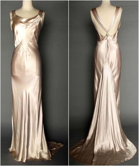 SILVER SATIN EVENING GOWN, 1930s 1930s Dress Evening Hollywood Glamour, 1930s Evening Dress, 1920s Evening Dress, Evening Gown Pattern, 1930s Fashion Dresses, 1930's Dresses, Vintage Evening Gowns, Silver Cocktail Dress, Satin Evening Gown