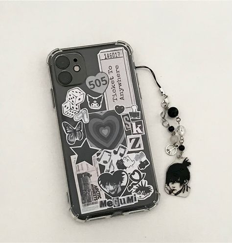 Phone Cases Aesthetic Anime, Aesthetic Phone Case Pictures, Skz Phone Case Aesthetic, Megumi Phone Case, Clear Case Ideas With Pictures, Aesthetic Phonecase Ideas, Phone Case Clear Ideas, Acubi Phone Case, Acubi Phone Cases