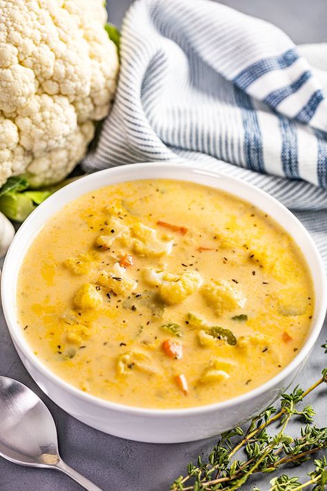 Creamy Cauliflower Soup - thestayathomechef.com Cream Of Cauliflower Soup Recipe, Soups Crockpot, Soups Healthy, Cheesy Cauliflower Soup, Crockpot Soups, Easy Vegetable Soup, Cream Of Broccoli, Creamy Cauliflower Soup, Stay At Home Chef