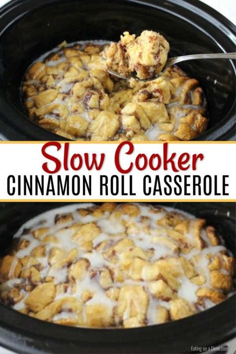 Crockpot Cinnamon Roll Casserole, Cinnamon Roll Casserole Easy, Crock Pot Cinnamon Roll Casserole, Slow Cooker Cinnamon Rolls, Cinnamon Roll Casserole, Breakfast Crockpot Recipes, Crockpot Dessert Recipes, Crock Pot Desserts, Crockpot Breakfast