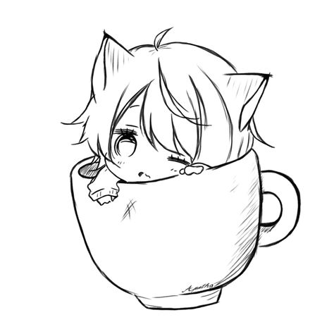 Ghibli Illustration, Art Lineart, Drawing Line Art, Cat Boy, Ipad Procreate, In A Mug, Anime