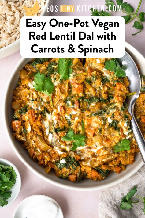 Curried Red Lentils, Red Lentil Rice Recipes, Lentil Carrot Recipes, Spinach Carrot Recipe, Lentil And Spinach Recipes, Carrot Spinach Recipes, Red Lentil Vegan Recipes, Red Lentils And Rice, Red Lentil And Rice Recipes