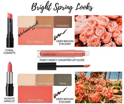 Looking for a bold spring makeup look? Shop these gorgeous cosmetic products and more! For how-to techniques, follow me on Instagram @brbeautygirl. Peach and coral are hot makeup looks for spring!! Using these bold colors in blush and lipstick with neutral eye shadows will give you a beautiful pop of color!! Mary Kay Cosmetics. Spring makeup look. Peach makeup look. Coral makeup look. ** I AM THE ORIGINAL CREATOR OF THIS GRAPHIC. Mary Kay Spring, Spring Makeup Looks, Mary Kay Lip Gloss, Mary Kay Eyeshadow, Mary Kay Facebook, Mary Kay Inspiration, Mary Kay Eyes, Mary Kay Marketing, Peach Makeup