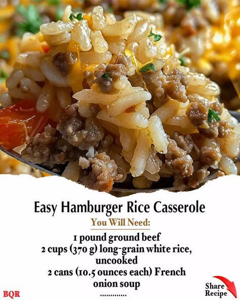 Easy Hamburger Rice Casserole – 99easyrecipes French Onion Rice Ground Beef, Simple Ground Beef Recipe, French Onion And Ground Beef And Rice Casserole, French Onion Beef And Rice Casserole, Recipes With Beef Consomme, French Onion Beef Casserole Recipes, French Onion Beef Rice Casserole, French Onion Ground Beef Rice Casserole, French Onion Hamburger Rice Casserole