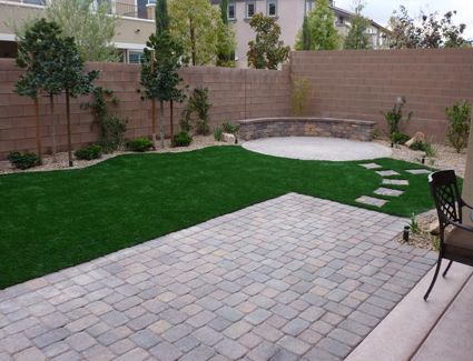 Paver extension off of concrete patio. Fire pit/seating area. Trees line fence. Arizona Backyard Landscaping, Backyard Sitting Areas, Desert Backyard, Arizona Backyard, Pavers Backyard, No Grass Backyard, Brick Pavers, Sunrooms, Backyard Inspo