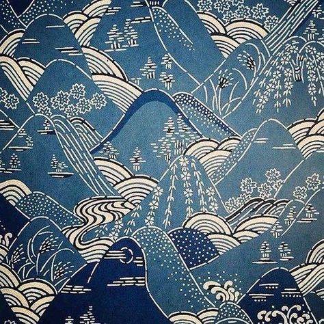 Photo Reposting @justina_creative: Feeling the blues 1 #mountains #japenese print #justina_creative buff.ly/2T5trBs Kimono Pattern Design, Kimono Pattern, Japanese Textiles, Art Japonais, Japanese Patterns, Japanese Paper, Japanese Prints, Japanese Design, Surface Pattern Design