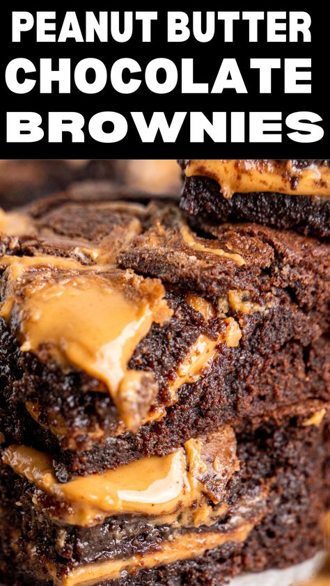 Homemade Chocolate Peanut Butter, Homemade Brownie Recipe, Peanut Butter Brownies Recipe, Gooey Chocolate Brownies, Homemade Brownies Easy, Chocolate Peanut Butter Brownies, Brownies Recipe Homemade, Butter Brownies, Peanut Recipes