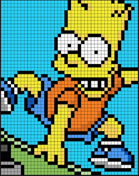 Homer Simpson, Marge and Maggie Simpson, Lisa Simpson, Bart Simpson, Hank Scorpio, Ned Flanders Perler Bead Pixel Art Pieces and Patterns Grille Pixel Art, Image Pixel Art, Pixel Art Minecraft, Modele Pixel Art, Graph Paper Drawings, Graph Crochet, Perler Art, Pixel Art Templates, Pixel Drawing