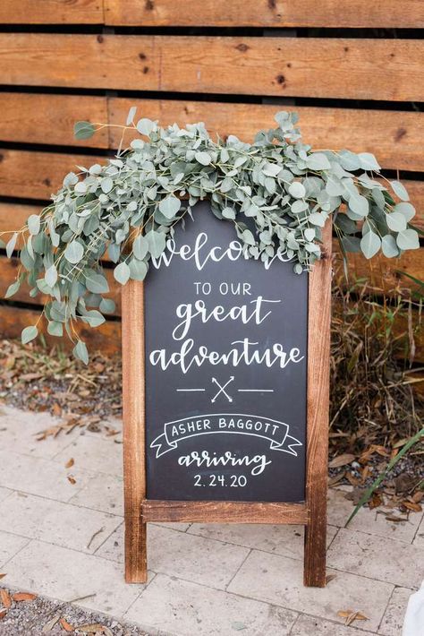 Mountain Camping Outdoor Baby Shower Party Ideas | Photo 2 of 40 Camping Baby Shower Ideas, Adventure Baby Shower Theme, Creative Wedding Sign, Shower Foods, Baby Shower Chalkboard, Camping Baby, Adventure Awaits Baby Shower, Pub Wedding, Adventure Baby Shower