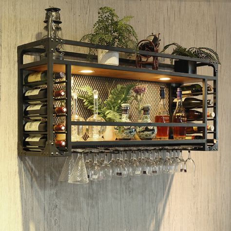 Bar hanging hanger iron household ceiling bar restaurant decoration hanging cabinet wine cabinet bar upside down tall cup holder Home Wine Bar, Hanging Wine Glass Rack, Coin Bar, Wall Mounted Bar, Hanging Wine Rack, Bar Sala, Bar In Casa, Wine Bar Cabinet, Wine Rack Storage