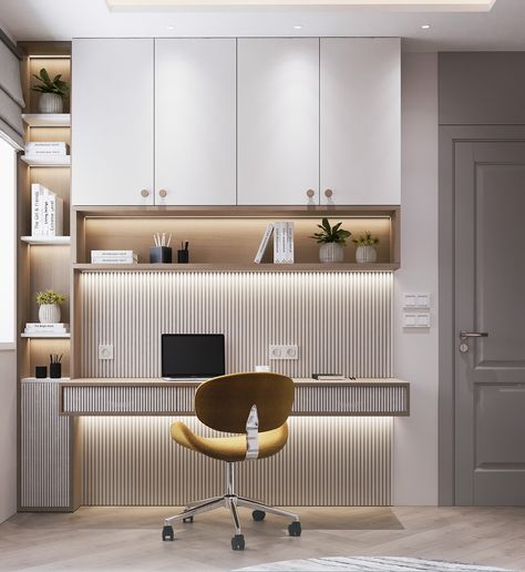 Study Table In Room, Wall Study Table Ideas, Office Desk In Bedroom, Contemporary Study Room Design, Study Room Inspiration, Workspaces Design, Room Decor Study, Study Table Design, Modern Study Rooms