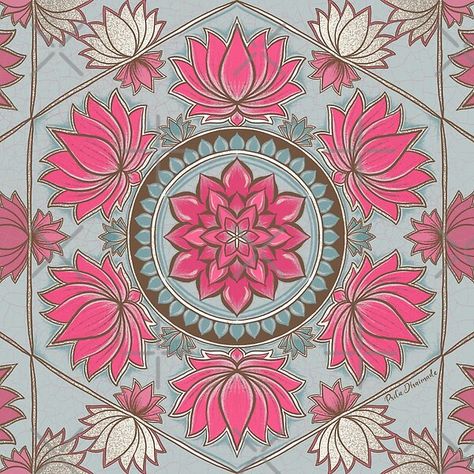 Lotus Pattern Wallpaper, Lotus Flower Indian Art, Lotus Art Wallpaper, Indian Art Patterns, Mandala Indian Art, Indian Lotus Art, Indian Pattern Art, Lotus Print Pattern, Lotus Madhubani Painting