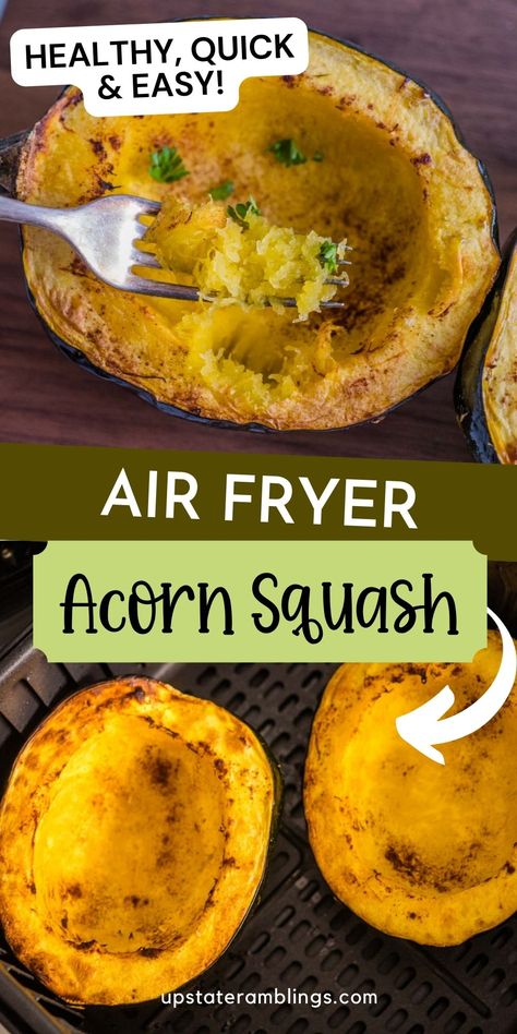 Craving a healthy and flavorful side dish? Try this air fryer acorn squash recipe for a sweet and savory twist on a classic favorite! In just a few minutes, you can enjoy perfectly cooked squash that's bursting with flavor. Quick, easy, and oh-so-delicious! Air Fryer Acorn Squash, Acorn Squash Recipe, Southern Dinner, Acorn Squash Recipes, Healthy Vegetable Recipes, Delicata Squash, Squash Recipe, Easy Air Fryer, Fall Dishes