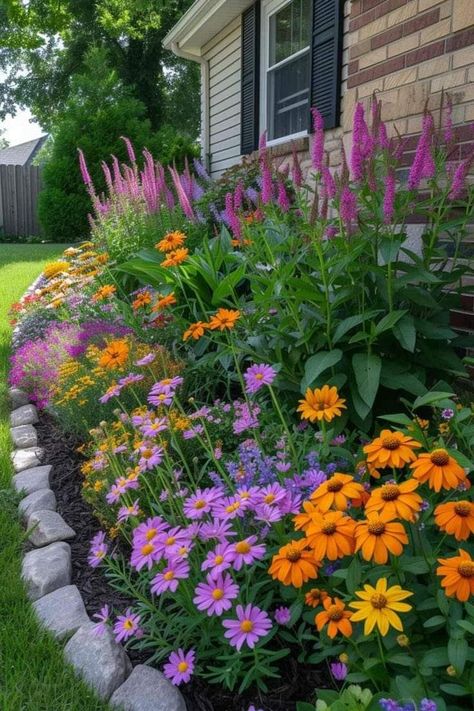 Aesthetic Lawn Ideas, Creek Garden, Front Yard Flowers, Lovely Landscapes, Backyard Upgrades, Aesthetic Gardening, L House, Lawn Ideas, Yard Flowers