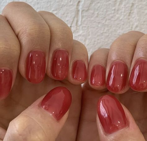 Tasteful Nails, Jelly Gel Nails, Minimalist Nail, Pretty Gel Nails, Red Nail, Jelly Nails, Nail Jewelry, Minimalist Nails, Manicure Y Pedicure