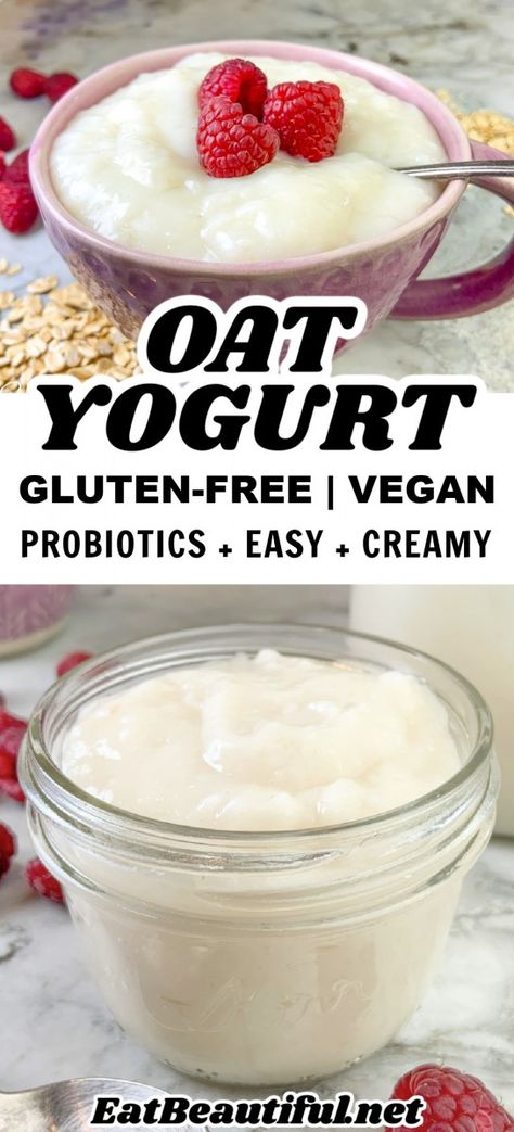 How to Make OAT MILK YOGURT (Instant Pot or any yogurt maker) - Eat Beautiful Oat Milk Yogurt, Yogurt Instant Pot, Dairy Free Yogurt Recipe, Oat Yogurt, Vegan Yogurt Recipe, Make Oat Milk, Deserturi Raw Vegan, Dairy Free Recipes Easy, Eat Beautiful