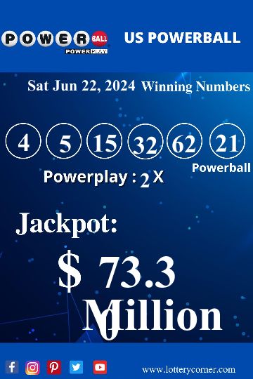 US Powerball results on June 22ns, 2024 for a Jackpot Prize of $73.30 Million. The Power ball is 21 and the powerplay is 2x. Visit our Website https://www.lotterycorner.com/ for past results. #lottery #lotterywinner #lotteryticket #powerballnum #lotterywin #lotterynews #lotterynumbers #powerball #lotterycorner #Lotteryresults #powerballresults #powerballs #PowerPlayer #powerballwinningnumbers #powerballdrawing #powerballnumbers #powerballlive Most Winning Lottery Numbers, Powerball Lottery, Winning Powerball, Xbox Live Gift Card, Lotto Winning Numbers, Lucky Numbers For Lottery, Mega Millions Jackpot, Winning Lottery Numbers, Lottery Tips