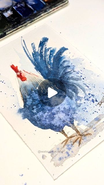 Watercolor Rooster Tutorial, Cool Colours Painting Ideas, Bird Watercolor Tutorial, Watercolor Lessons For Beginners, Watercolour Rooster, Watercolor Birds Easy, Beginner Watercolor Painting Tutorial, Ottawa Christmas, Watercolor Animals Easy