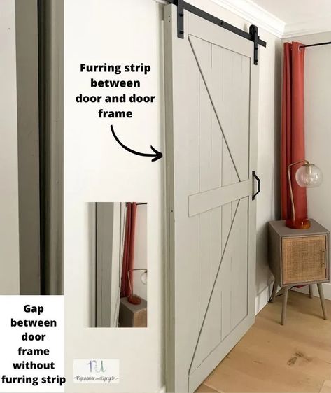 how to add privacy to sliding barn door to bathroom. Discover clever sliding barn door privacy tips to add a touch of rustic charm to your space while maintaining functionality and privacy. From choosing the right hardware to selecting the perfect style, find inspiration for creating a cozy and stylish environment with sliding barn doors." Bedroom Sliding Barn Door, Locks For Sliding Barn Doors, Sliding Door For Small Bathroom, Bathrooms With Sliding Doors, Interior Door To Barn Door, Barn Door Locks Bathroom, Barn Door Privacy Sweep, Barn Door Privacy Gap, Hollow Core Door To Barn Door