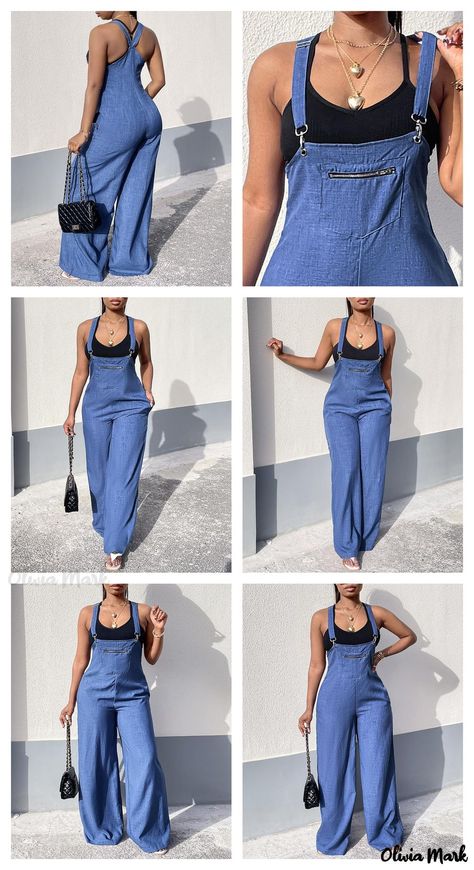 Olivia Mark – Wide-Leg Suspender Jumpsuit with Pocket Design – Olivia Mark Dressy Jumpsuit Outfit, Women Jumpsuit Outfits, Jumpsuit Ideas, Jumpsuit Outfit Casual, Jumpsuit Styles, Suspender Jumpsuit, Dressy Casual Outfits, Suspenders For Women, Classy Casual Outfits