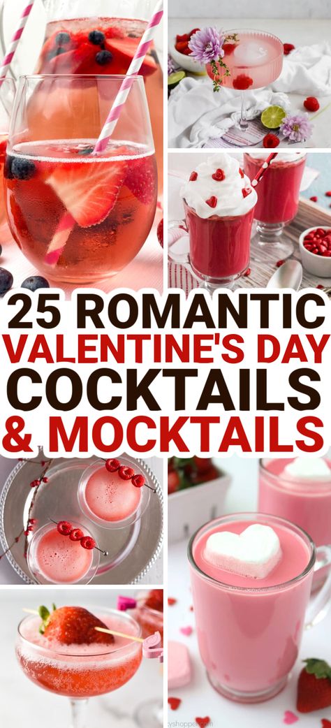 Looking for the perfect Valentine’s Day Cocktails? Look no further! Here are 25 delicious, love-filled Valentine’s Day drinks and mocktails for your Valentine’s Party! Easy Valentine's Day mocktails. Romantic cocktail recipes. Valentines Day Cocktails Vodka, Valentines Champagne Drinks, Valentines Day Champagne Cocktails, Signature Valentines Drink, Mocktail Recipe Valentines, Galantines Day Cocktails, Love Cocktails Drink Recipes, Valentine Party Drinks, Gin Valentines Cocktail