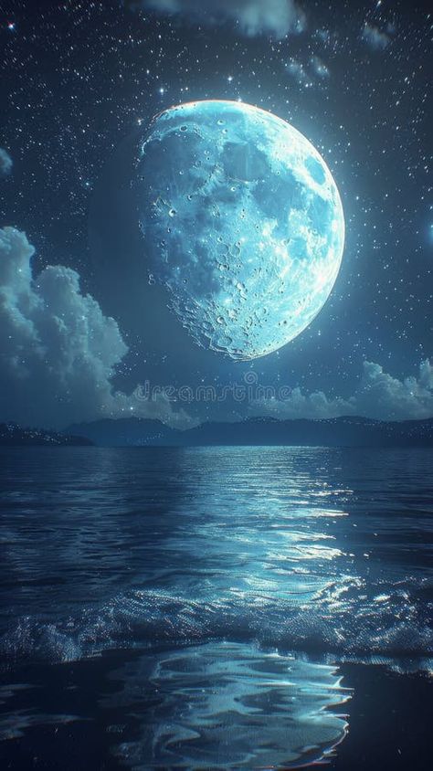 Full Moon Reflecting on Water stock photography Moon Reflecting On Water, Moon Reflection On Water, Moon Over Water, Water Moon, Beautiful Moon Pictures, Clear Night Sky, Night Sky Art, Photography Water, Moonlight Photography