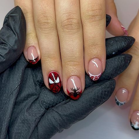 I will never say no to Spider-Man nails 🥹❤️❤️ Builder Gel Manicure : $50 Art x 10 : $45 Total : $95 Almond Spider-man Nails, Spider Man Nails Short, Spider Man Nails, Nails Builder Gel, Spiderman Nails, Man Nails, Never Say No, Black Spiderman, Cute Simple Nails