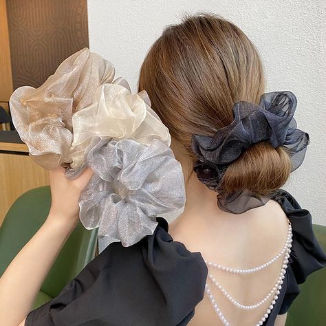 Summer Solid Organza Scrunchie Hair Bands Women Girls Elegant Oversized Elastics Ponytail Holder Hair Ropes Headbands Wholesale - Hair Ties - AliExpress Organza Scrunchie, Hair Fairy, Rope Hair, Fairy Forest, Forest Style, Hair Accessories Clips, Hair Scrunchies, Hair Rings, Styling Accessories