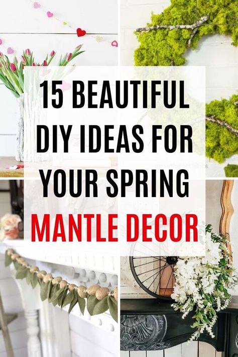 Decorate your home for spring on a budget with these creative and cheap mantle decorations. Get inspired with how to decorate your mantle for spring for cheap. Spring Diy Garland, Diy Spring Garland Ideas, Spring Decor Fireplace Mantels, Spring Mantel Decorating Ideas With Tv, Spring Mantels Decorated, Spring Farmhouse Mantle Decor, Spring Mantle Decor With Tv, Ideas To Decorate Living Room, Spring Mantle Decorating Ideas