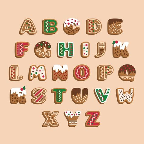 Illustrated Letters, Letras Cool, Christmas Fonts Alphabet, Kawaii Printables, Xmas Gingerbread, Holiday Script, Christmas Fonts Free, Christmas Graphic Design, Christmas Letters