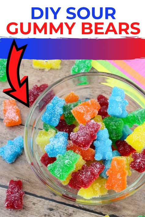 Have fun making these DIY Sour Gummy Bears! It's a totally simple recipe to make your very own gummy bears right at home. This is a fun Sour Candy recipe. #DIYGummybears #Sourgummybears #sourcandy Sour Gummies Recipe, Sour Candy Recipe, Sour Gummy Bears, Homemade Gummy Bears, Home Made Candy, Summer Desserts Easy Healthy, Homemade Gummies, Gummies Recipe, Bear Recipes