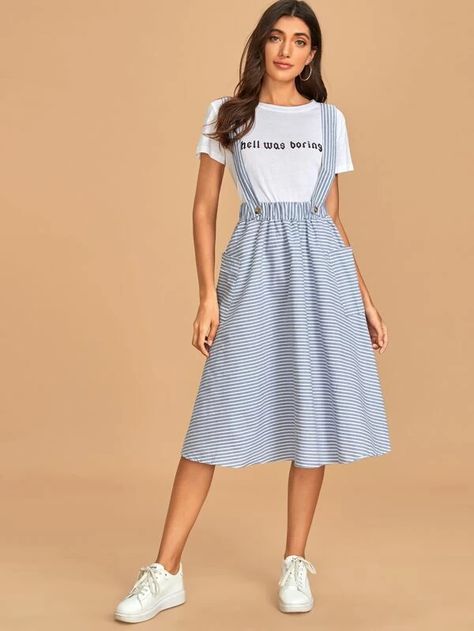 Pinafore Skirt, Overall Skirt, Trendy Fashion Tops, Korean Fashion Dress, Suspender Skirt, Women Skirts, Modest Clothing, Fall Skirts, Mode Online