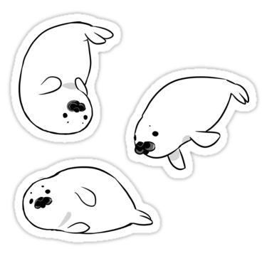 Cute Seal Art, Seal Drawing Cute, Harp Seal Drawing, Baby Seal Drawing, Seal Cartoon, Ocean Animal Stickers, Seal Tattoo, Baby Harp Seal, Harp Seal