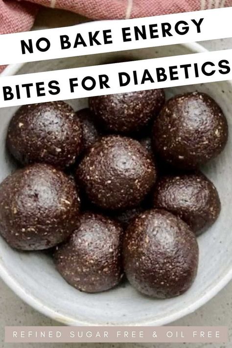 Enjoy these no bake energy bites for diabetics with no added sugar or oil. These diabetic energy balls are vegan, healthy and refined sugar free. They are ultra chewy, soft and naturally sweetened with dates. The diabetic protein balls satisfy a chocolate craving and is the perfect diabetic snack to keep you fueled Chocolate Energy Balls, Chocolate Protein Balls, No Bake Energy, Energy Balls Healthy, Vegan Chocolate Bars, Energy Bites Recipes, No Bake Energy Bites, Energy Ball Recipe, Dream Food