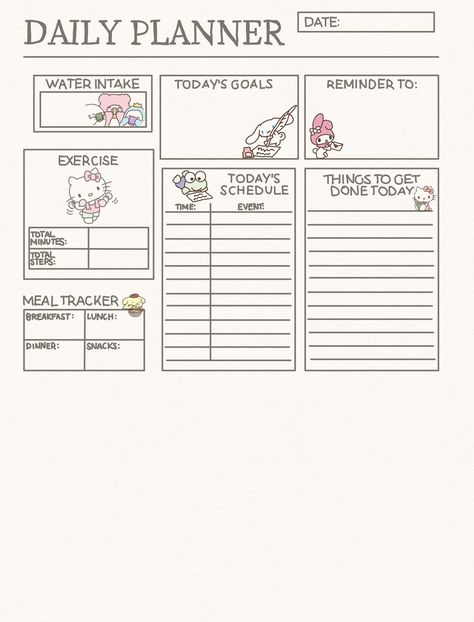 Daily Planner Sanrio  - Notability Gallery Hello Kitty Daily Planner, Hello Kitty Planner Template, Hello Kitty Planner, Daily Planner Pages, Planner Ideas, Sanrio Characters, Planner Pages, Daily Planner, Weekly Planner