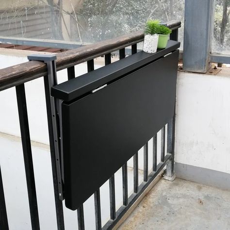 Railing folding table balcony flower rack hanging space-saving bar counter customized window guardrail hanging table _ - AliExpress Mobile Klein Balkon Decor, Apartemen Studio, Modern Bar Table, Balkon Decor, Balcony Bar, Flower Rack, Small Balcony Design, Hanging Table, Vegetable Storage