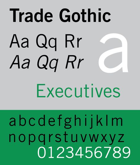 Font Trade Gothic Specimen Sample selection: www.rotterdam-vormgeving.nl Typeface Booklet, Trade Gothic Font, Lemon Candy, Condensed Font, Type Specimen, Graphic Design Styles, Gothic Font, Ttf Fonts, Gothic Fonts