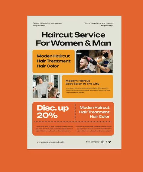 Haircut Service Flyers Template PSD A4 Advertisement Design, Flyer Design Corporate, Printed Newsletter Design, Info Flyer Design, Advertisement Design Ideas, Flyers Design Ideas, Flyer Template Design Layout, Service Poster Design, Flyer Creative Design